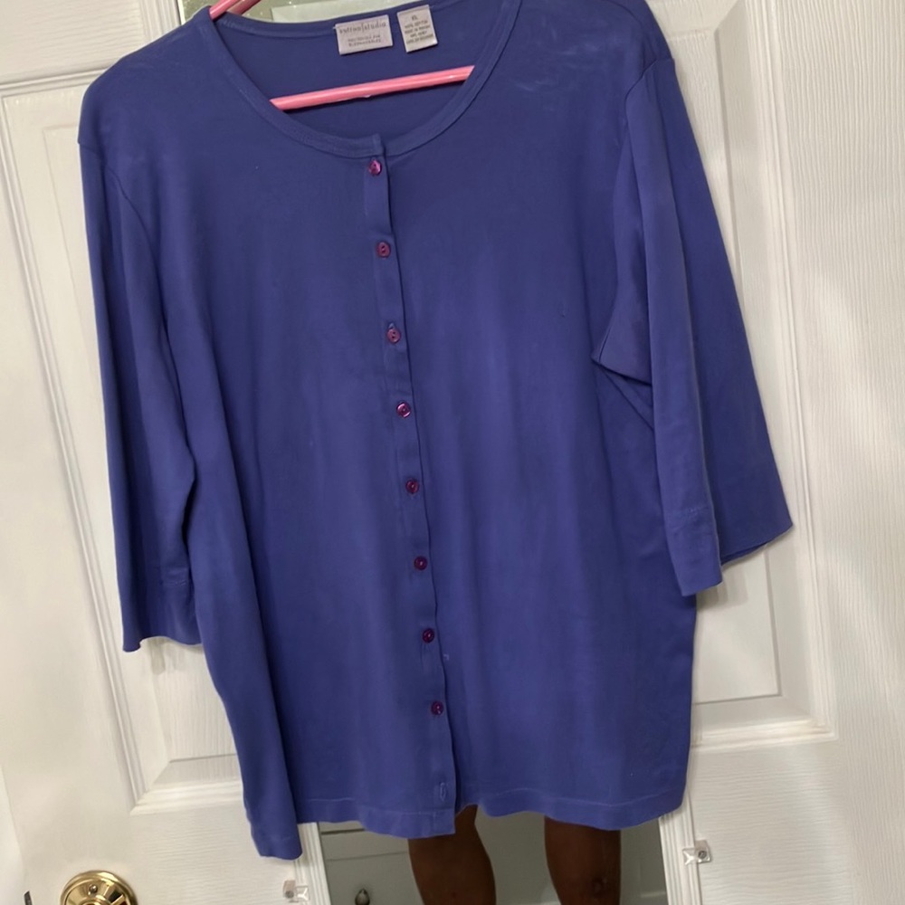 New Sutton Studio Blue 3/4” sleeve button down top